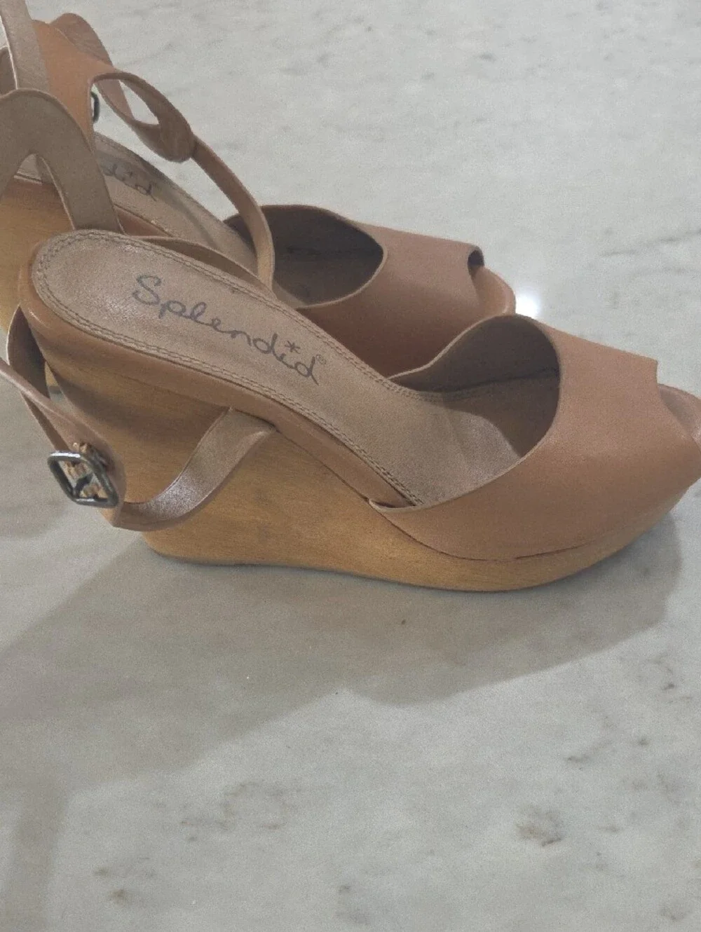 Splendid Camel/Tan Peep-Toe Slingback Heels